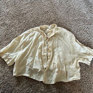 Cream Button-Up Blouse h&m 2xl linen button up shirt